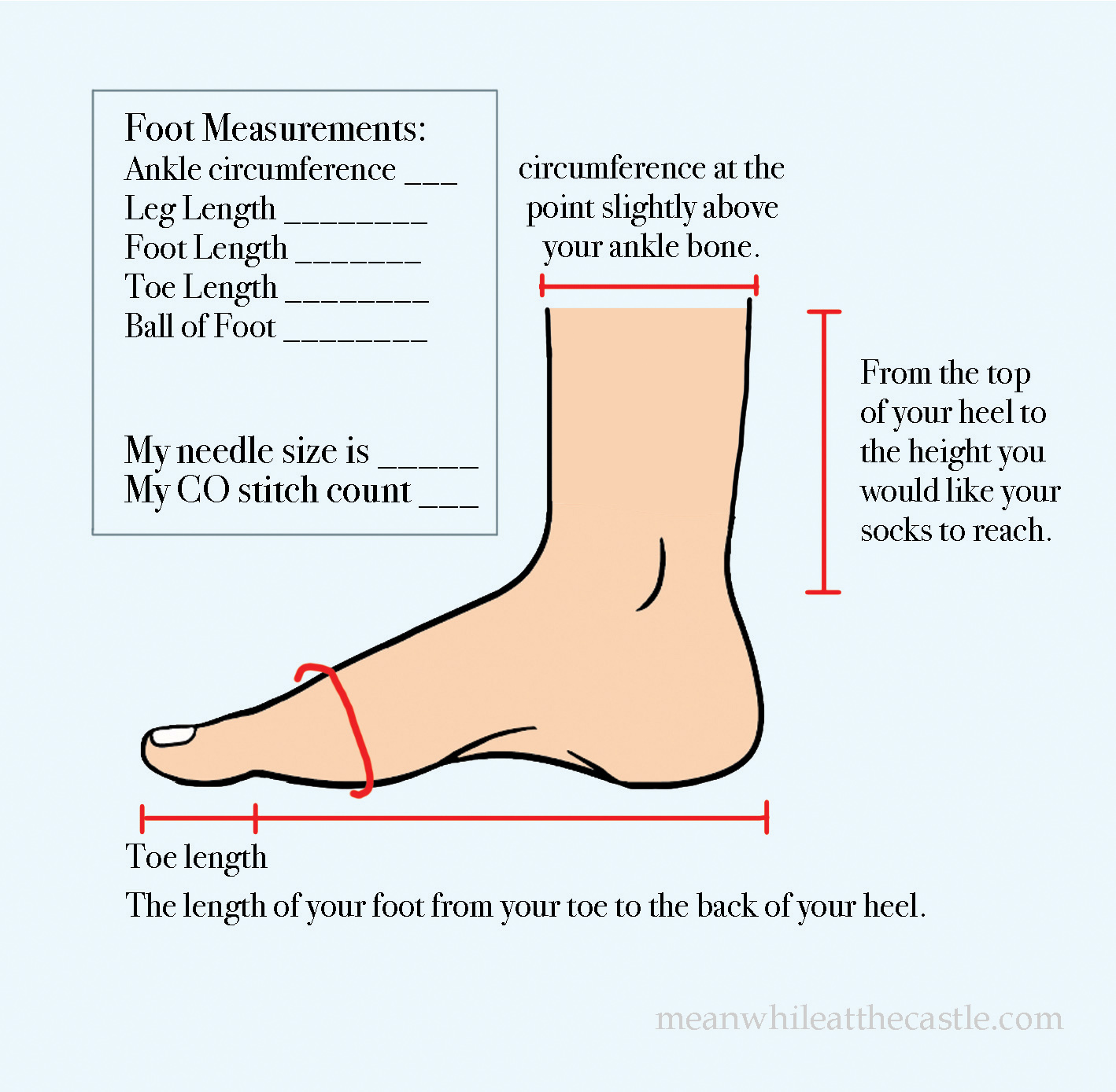 Sock Knitting Foot Size Chart